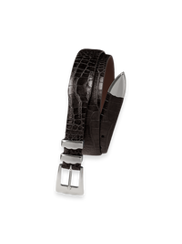 Crocodile Embossed with Metal Keeper & Tip Belt - Dark Brown