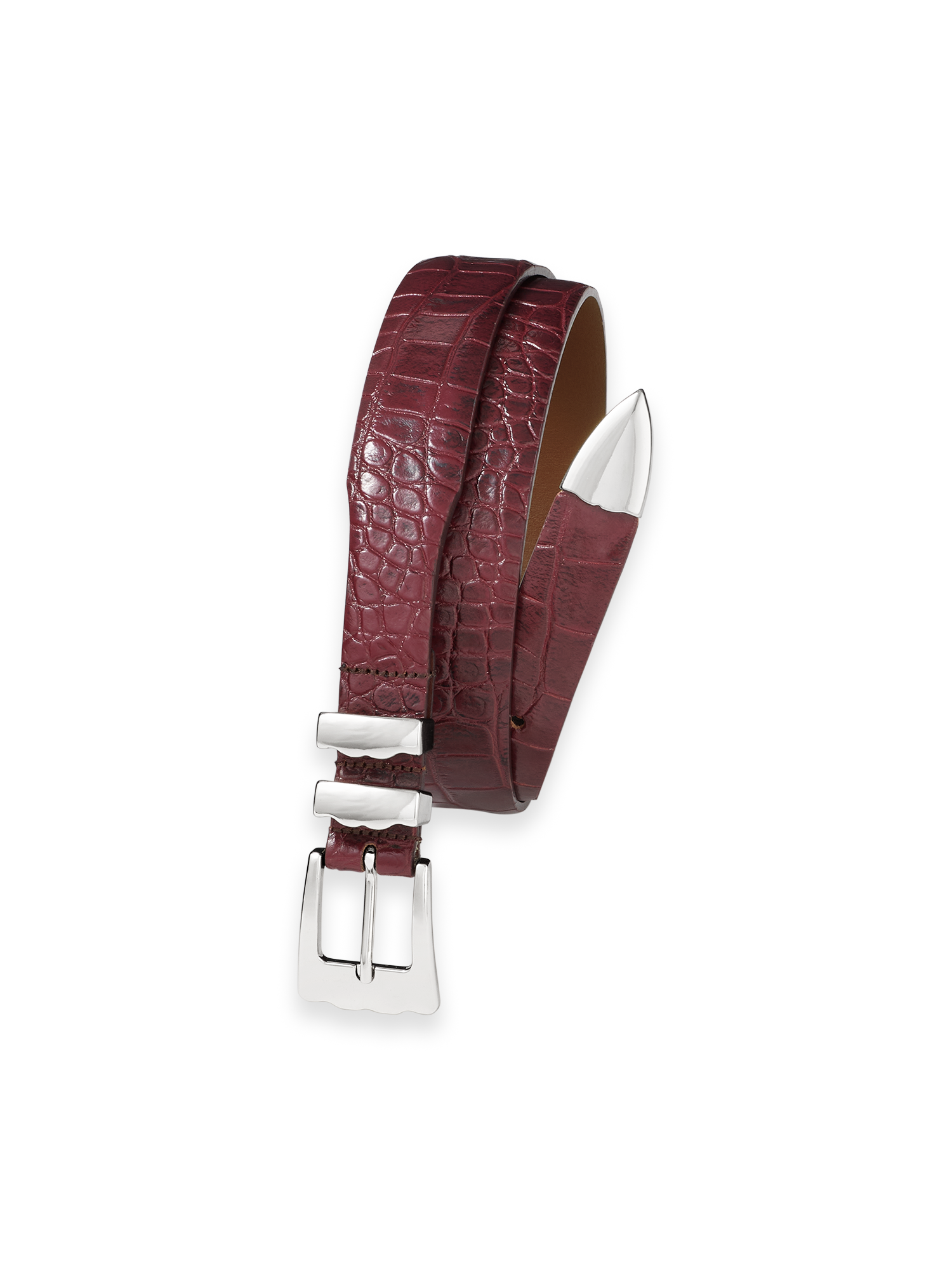 Crocodile Embossed with Metal Keeper & Tip Belt - Cordovan