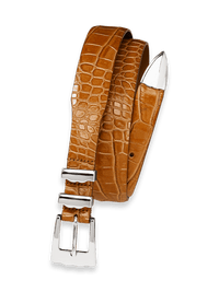 Crocodile Embossed with Metal Keeper & Tip Belt - Brandy