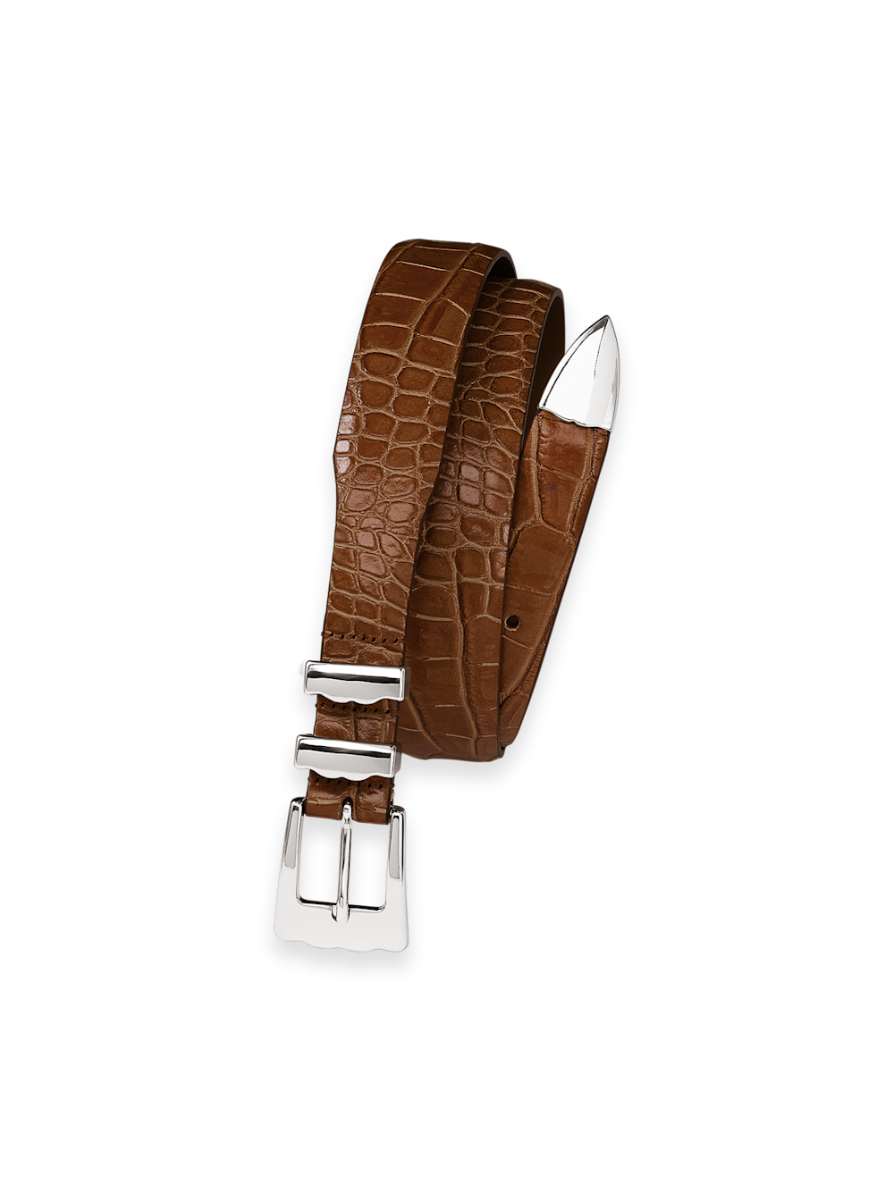 Product Image of Crocodile Embossed With Metal Keeper & Tip Belt-Brandy