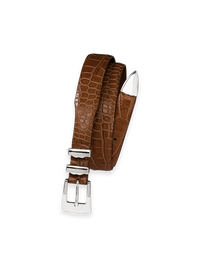 Crocodile Embossed with Metal Keeper & Tip Belt - Brandy