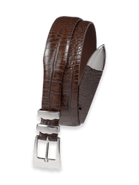Crocodile Embossed with Metal Keeper & Tip Belt - Cognac