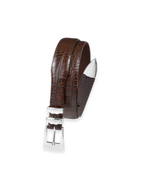 Crocodile Embossed with Metal Keeper & Tip Belt - Cognac