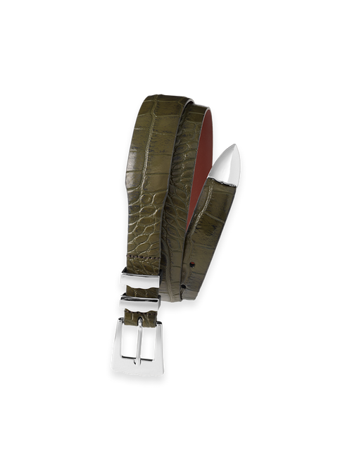 Crocodile Embossed with Metal Keeper & Tip Belt - Navy – Paul Fredrick