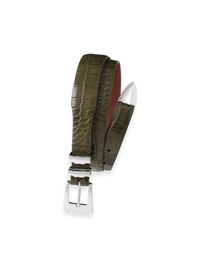 Crocodile Embossed with Metal Keeper & Tip Belt - Olive