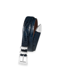 Crocodile Embossed with Metal Keeper & Tip Belt - Navy