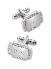 Crystal Border Engravable Cufflinks - Silver