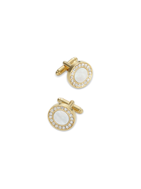 Mother Of Pearl & Crystal Round Cufflinks