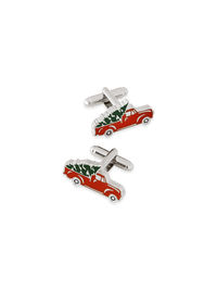 Enamel Christmas Truck Cufflinks - Red/Green