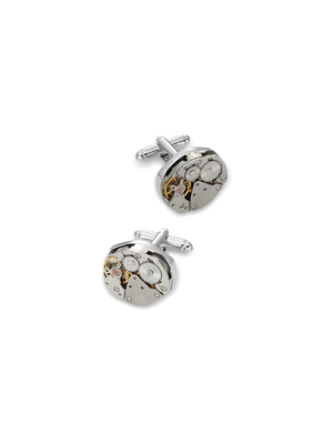 Oval Watch Movement Cufflinks - Silver/gold