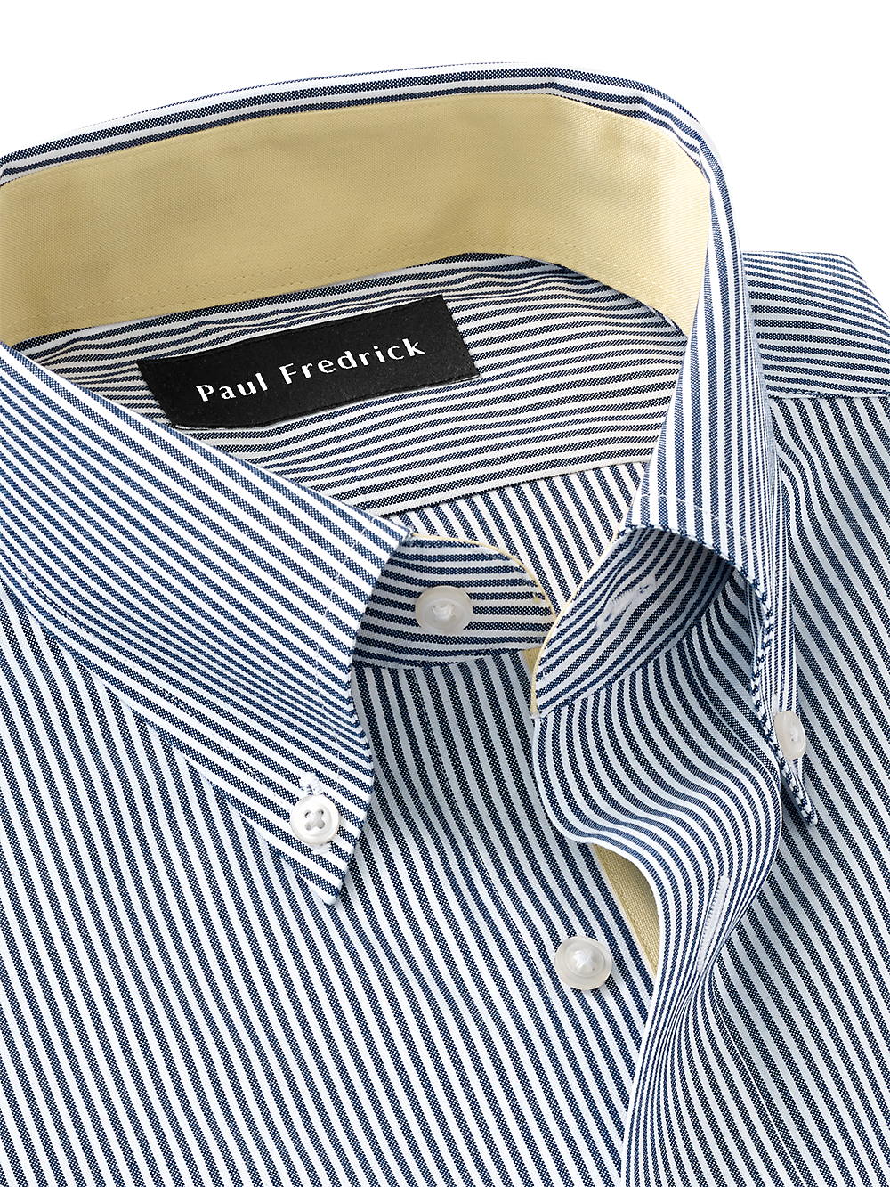 Non-Iron Cotton Stripe Dress Shirt With Contrast Trim - Blue Paul Fredrick Non-Iron Cotton Stripe Dress Shirt With Contrast Trim - Blue Paul Fredrick