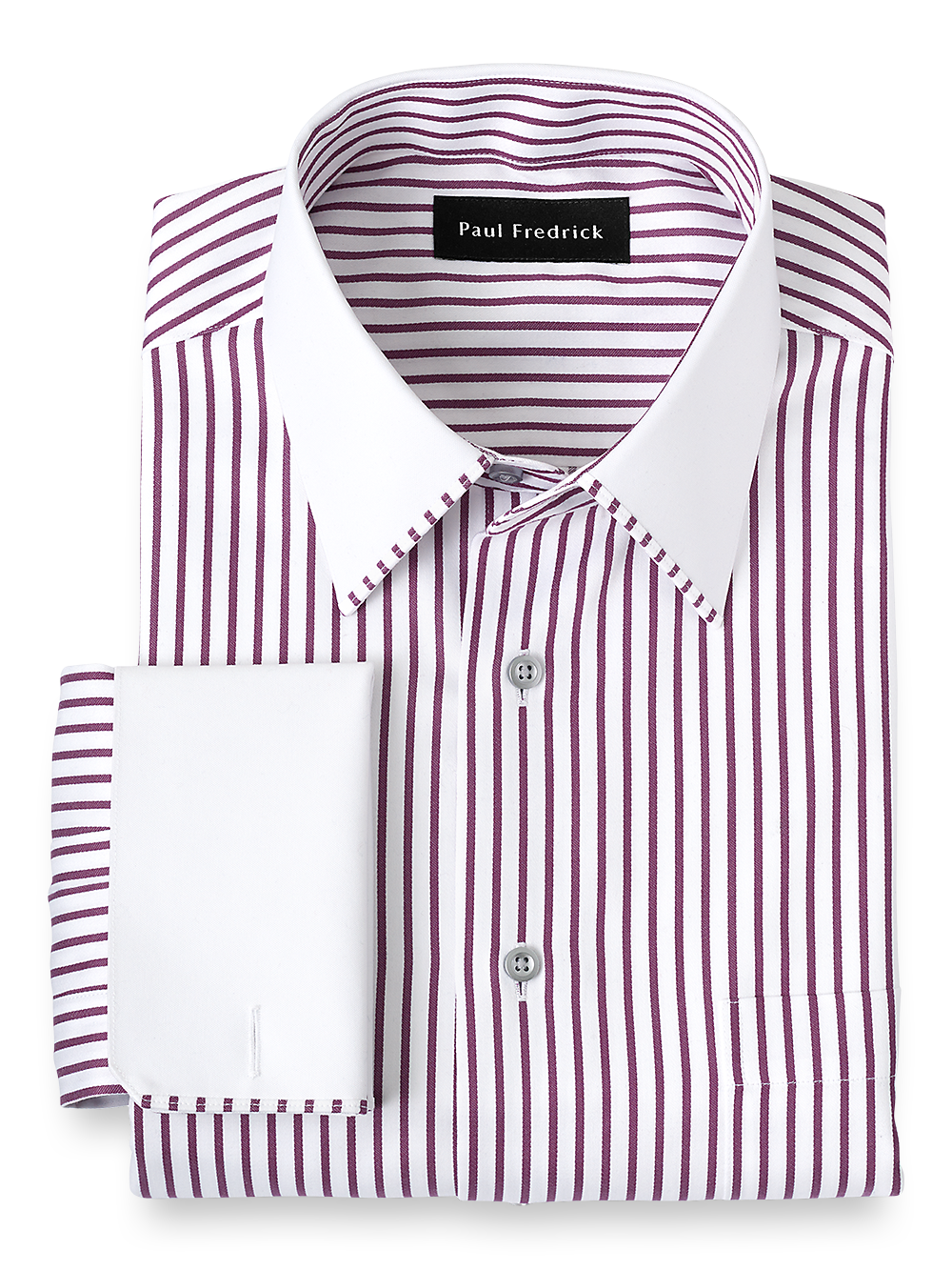 Product Image of Non-iron Cotton Stripe Dress Shirt With Contrast Trim-Purple