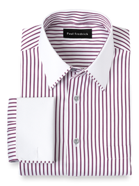Non-Iron Cotton Stripe Dress Shirt With Contrast Trim - Purple