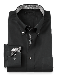 Non-Iron Cotton Solid Dress Shirt With Contrast Trim - Black