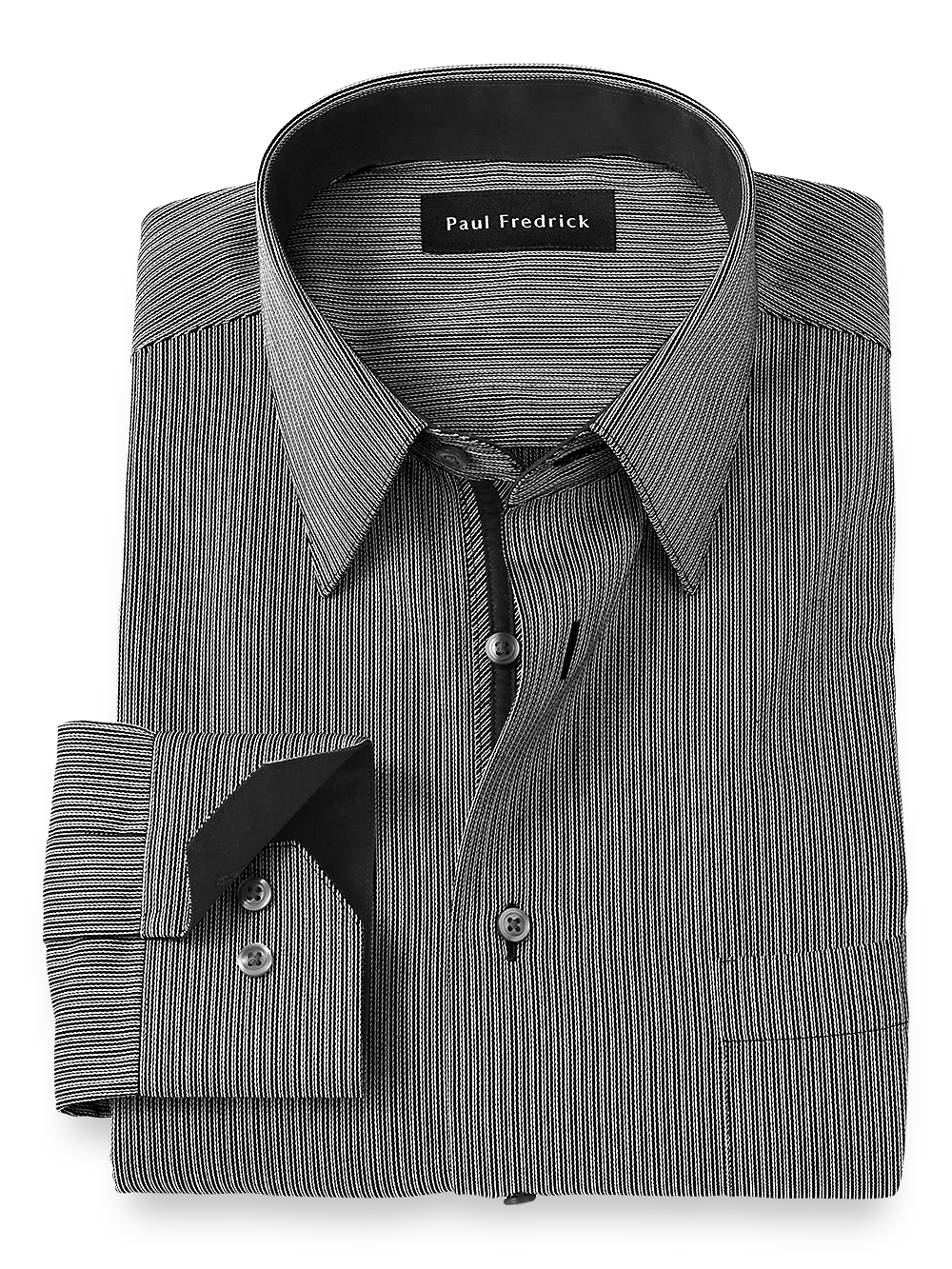 Product Image of Non-iron Cotton Stripe Dress Shirt With Contrast Trim-Black