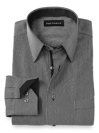 Non-Iron Cotton Stripe Dress Shirt With Contrast Trim - Black