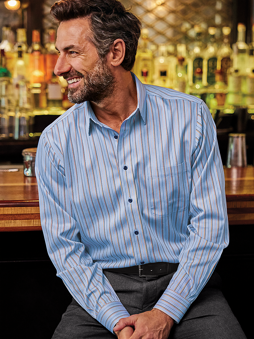 Alternate Image of Non-iron Cotton Stripe Dress Shirt With Contrast Trim-1