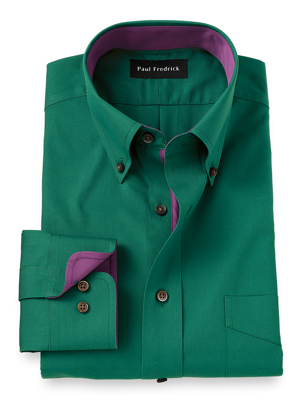 Product Image of Non-iron Cotton Solid Dress Shirt With Contrast Trim-Green