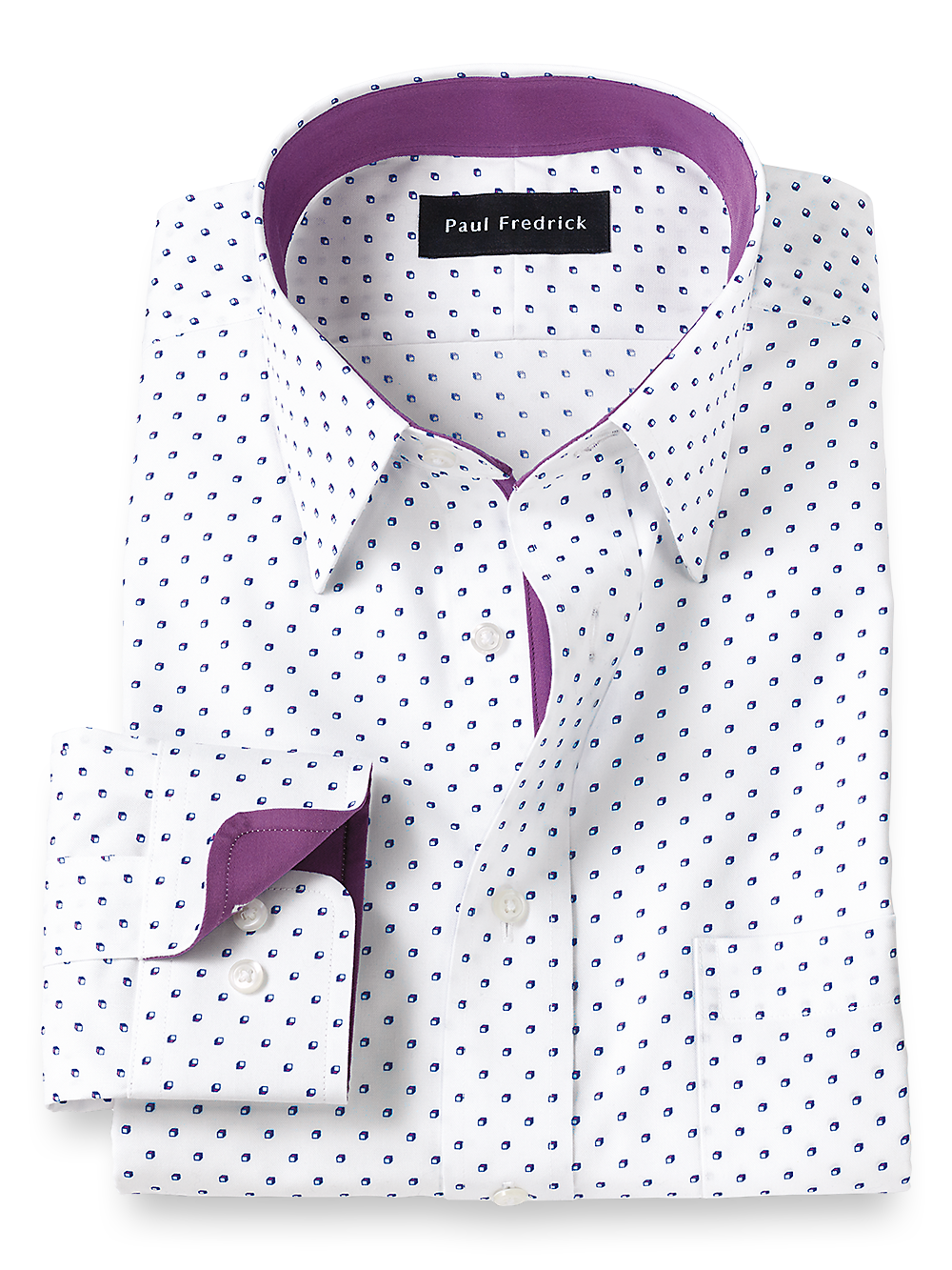 Product Image of Non-iron Cotton Mini Box Print Dress Shirt With Contrast Trim-Purple
