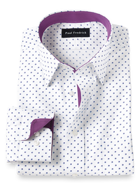 Non-Iron Cotton Mini Box Print Dress Shirt With Contrast Trim - Purple