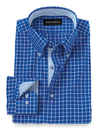 Non-Iron Cotton Check Dress Shirt With Contrast Trim - Blue
