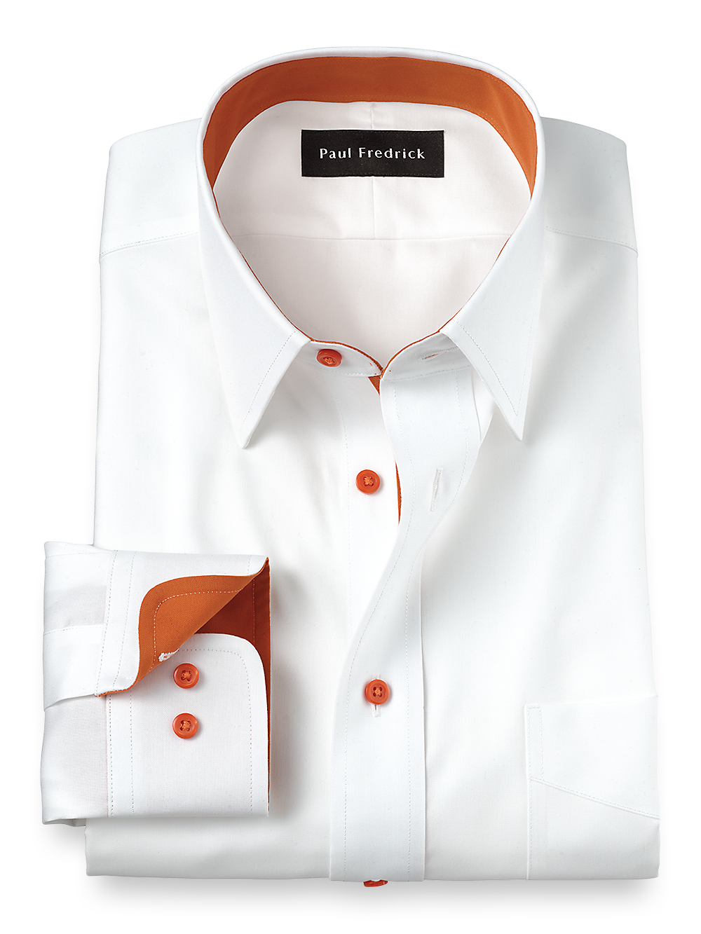 Product Image of Non-iron Cotton Solid Dress Shirt With Contrast Trim-White