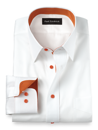 Non-Iron Cotton Solid Dress Shirt With Contrast Trim - White