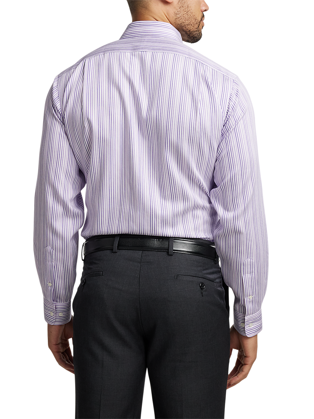 Non-Iron Cotton Plaid Dress Shirt With Contrast Trim - Navy