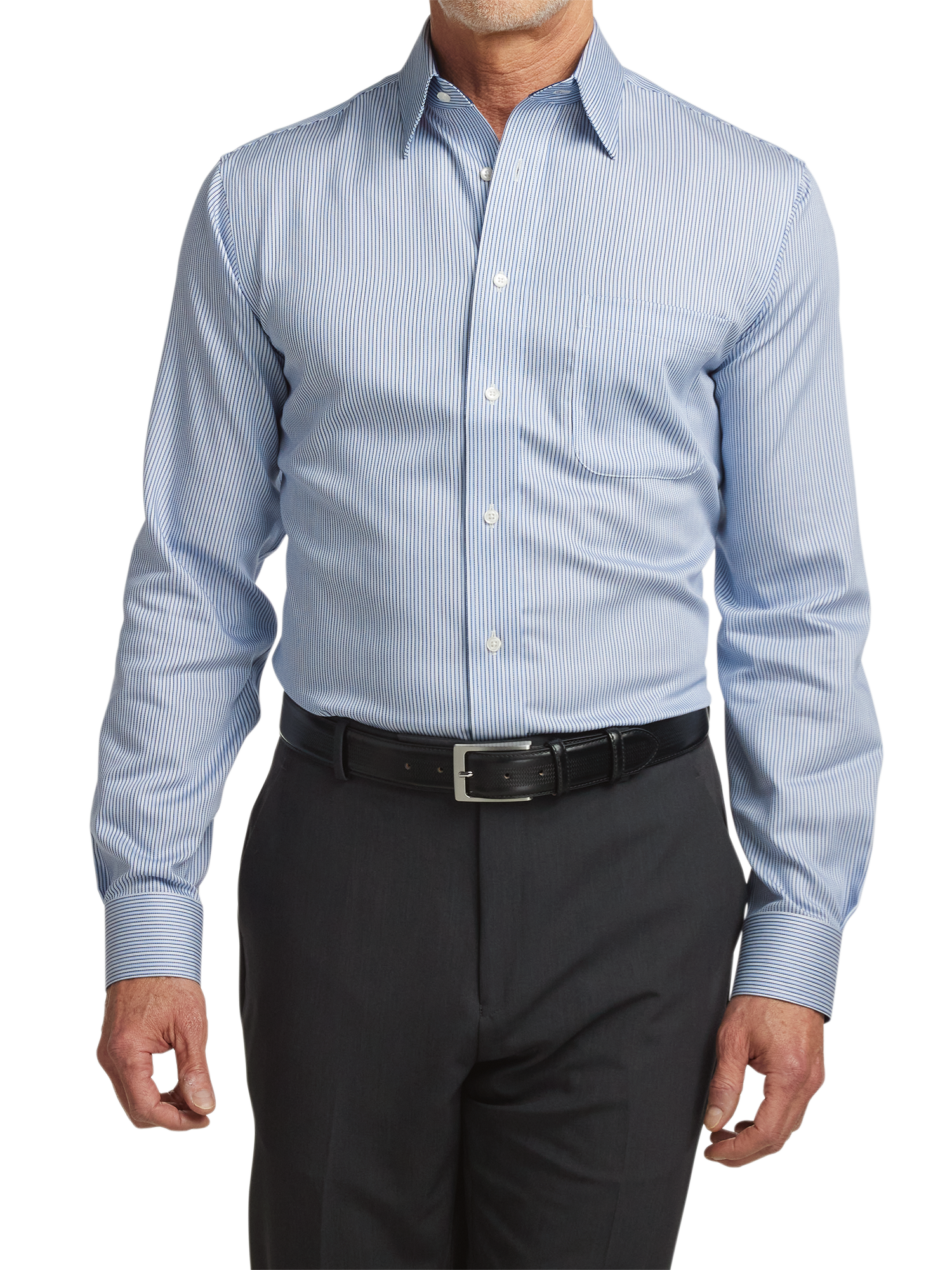 Non-Iron Cotton Stripe Dress Shirt With Contrast Trim - Blue
