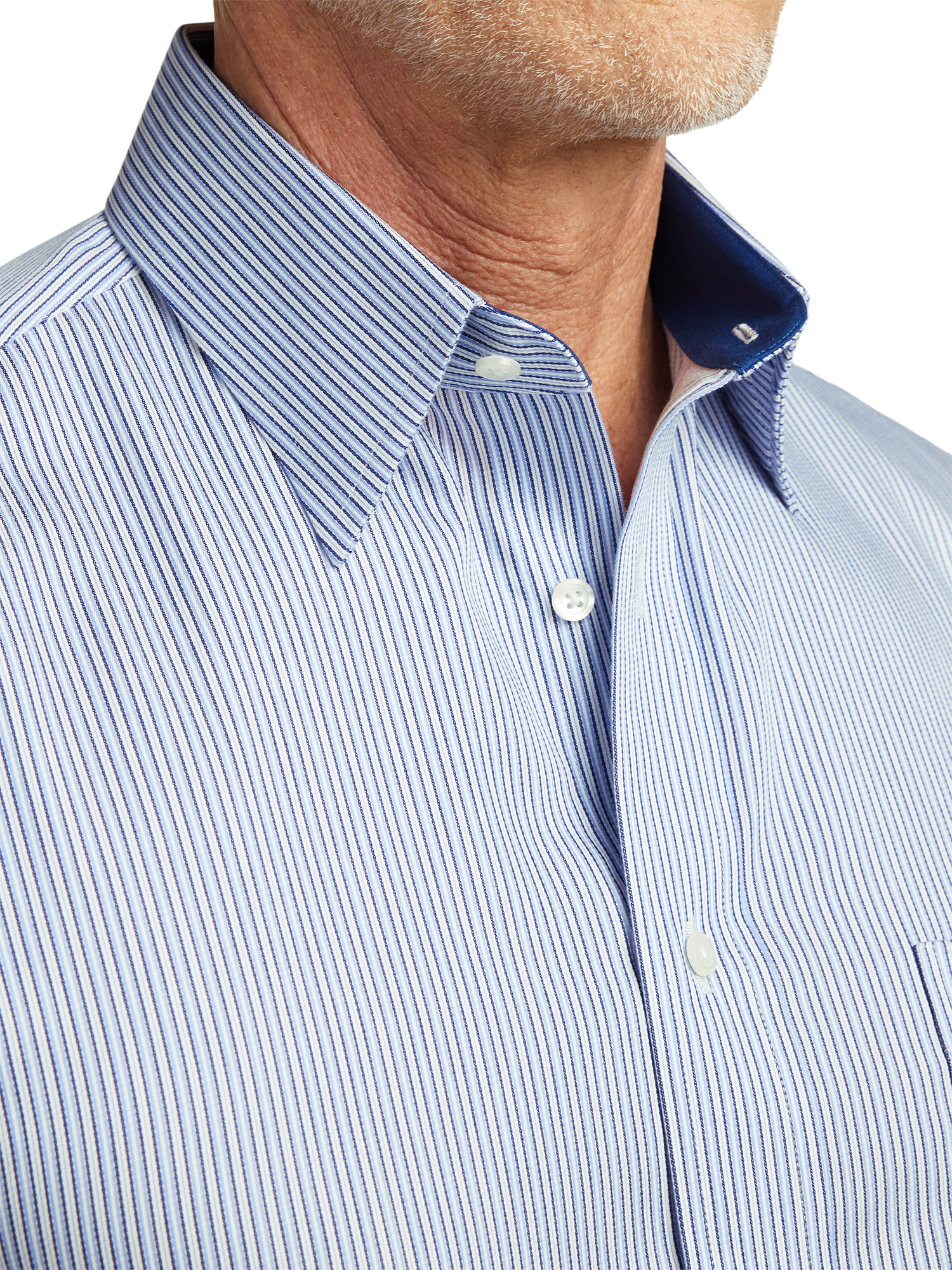 Non-Iron Cotton Stripe Dress Shirt With Contrast Trim - Blue