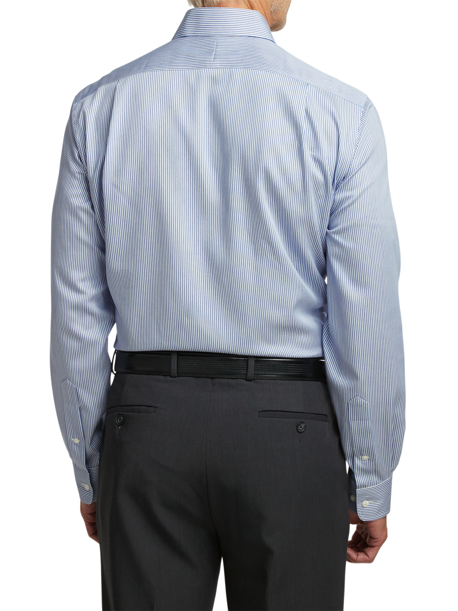 Non-Iron Cotton Stripe Dress Shirt With Contrast Trim - Blue