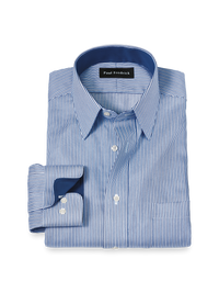 Non-Iron Cotton Stripe Dress Shirt With Contrast Trim - Blue