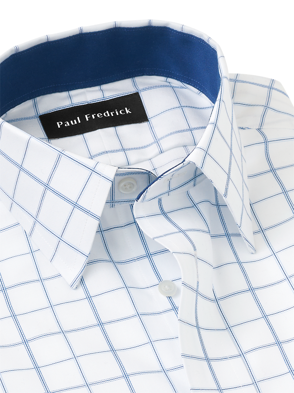 Non-Iron Cotton Windowpane Dress Shirt With Contrast Trim - White Non-Iron Cotton Windowpane Dress Shirt With Contrast Trim - White