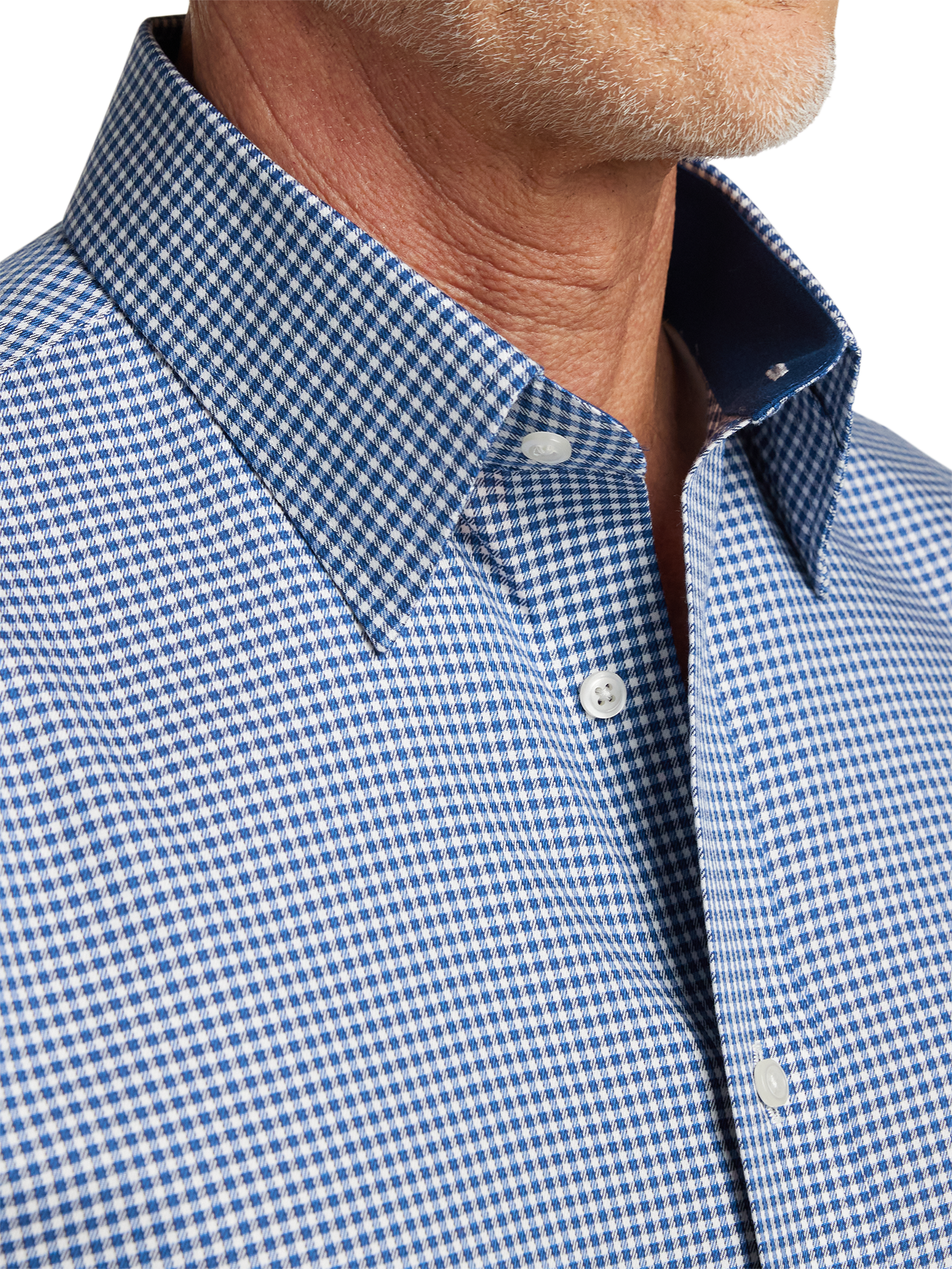 Non-Iron Cotton Gingham Dress Shirt With Contrast Trim - Navy