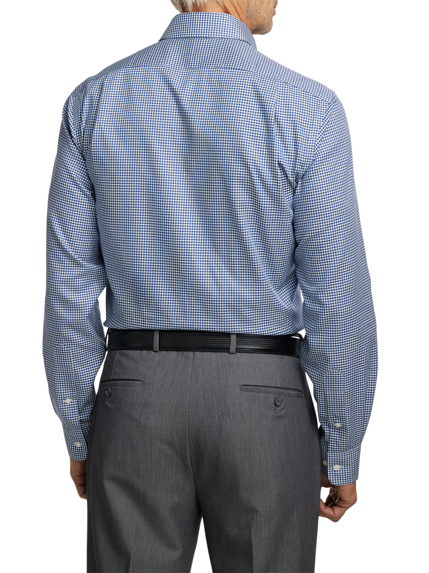 Non-Iron Cotton Gingham Dress Shirt With Contrast Trim - Navy