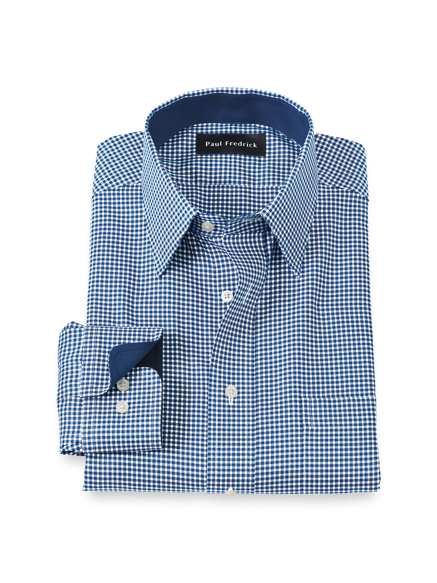 Non-Iron Cotton Gingham Dress Shirt With Contrast Trim - Navy