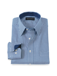 Non-Iron Cotton Gingham Dress Shirt With Contrast Trim - Navy