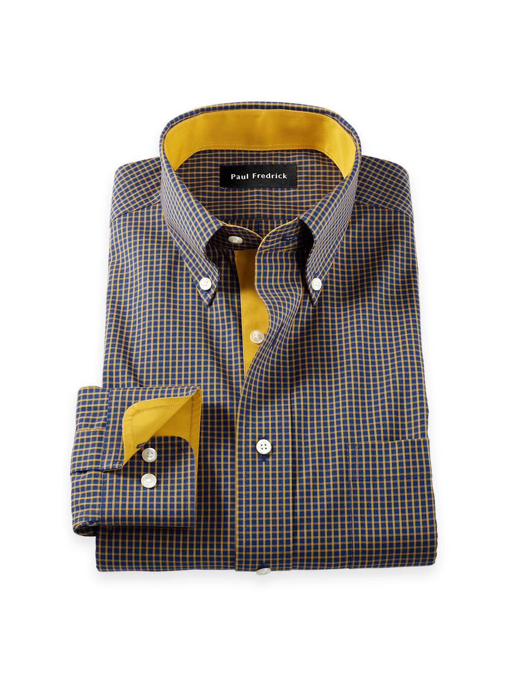 Product Image of Comfort Stretch Non-iron Check Dress Shirt With Contrast Trim-Navy/Gold