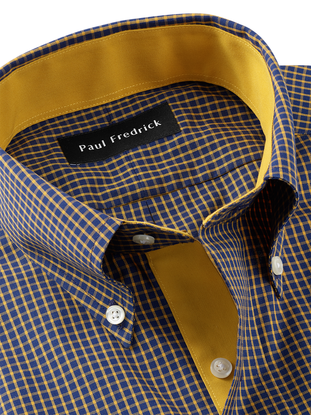 Comfort Stretch Non-Iron Check Dress Shirt With Contrast Trim - Navy/g Paul Fredrick Comfort Stretch Non-Iron Check Dress Shirt With Contrast Trim - Navy/g Paul Fredrick