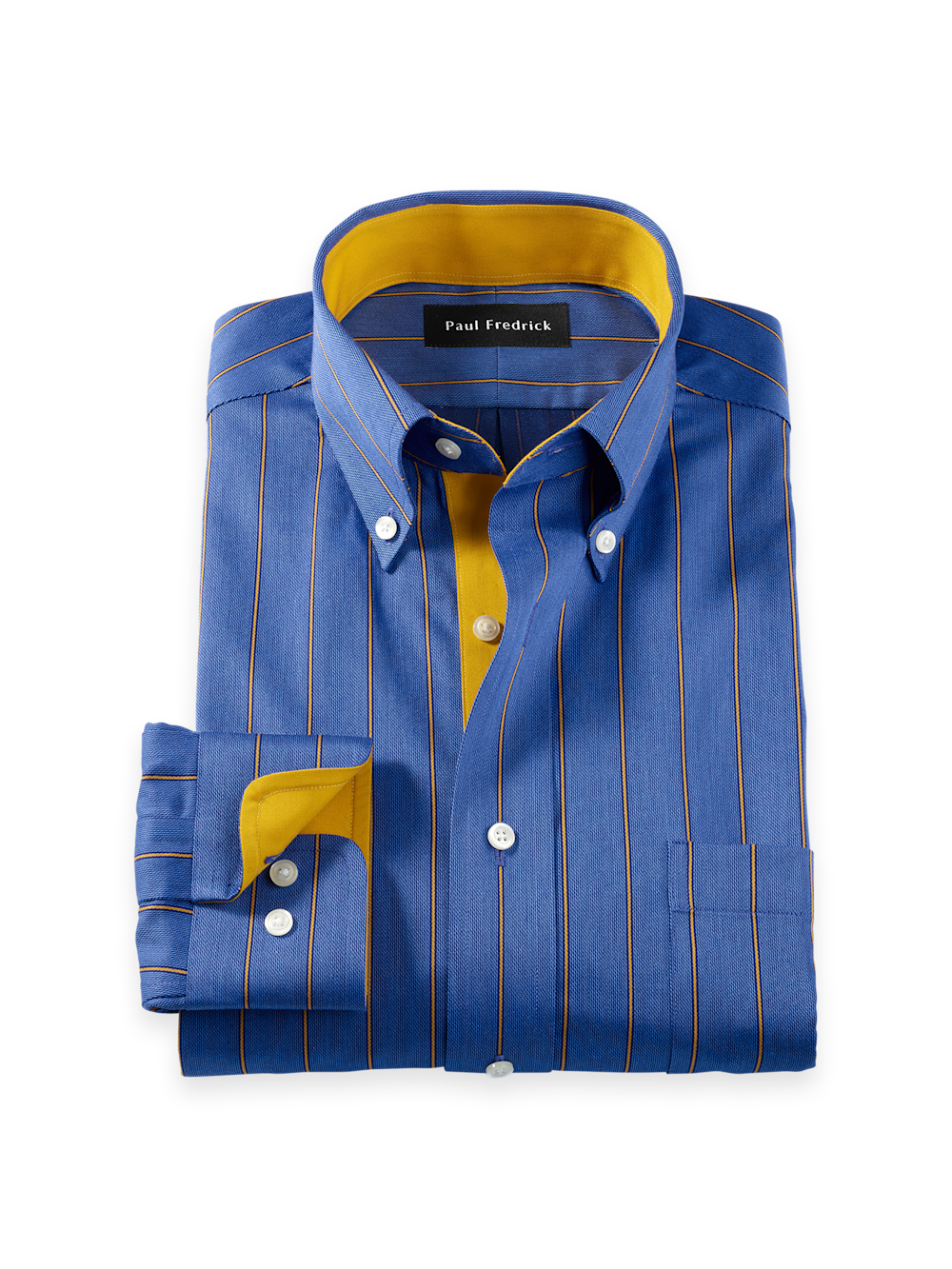 Product Image of Comfort Stretch Non-iron Stripe Dress Shirt With Contrast Trim-Navy/Gold