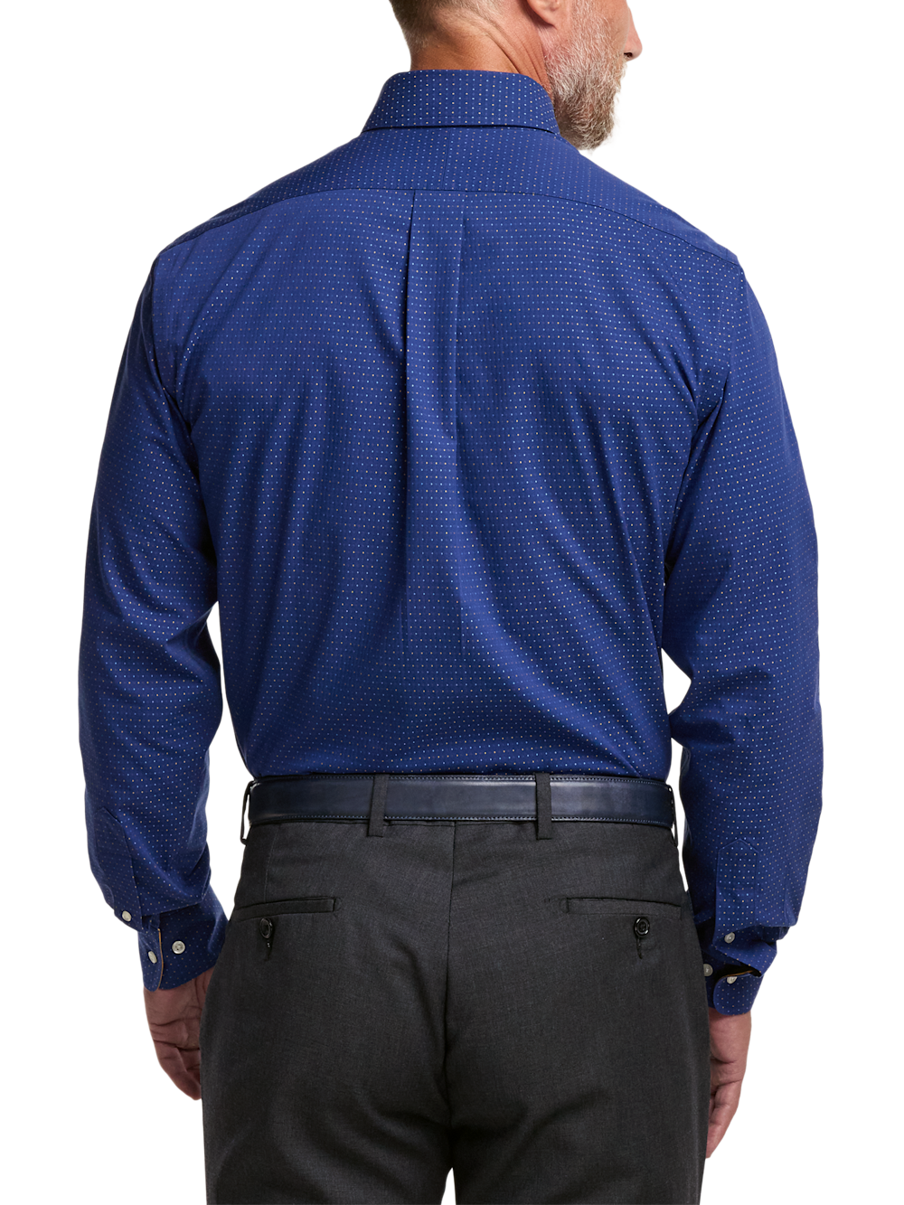 Comfort Stretch Non-Iron Dot Dress Shirt With Contrast Trim - Navy/gol Paul Fredrick Comfort Stretch Non-Iron Dot Dress Shirt With Contrast Trim - Navy/gol Paul Fredrick