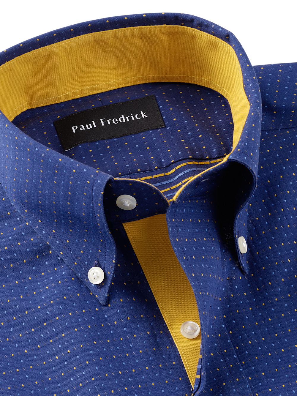 Comfort Stretch Non-Iron Dot Dress Shirt With Contrast Trim - Navy/gold Slim Fit / 17 / 32 Comfort Stretch Non-Iron Dot Dress Shirt With Contrast Trim - Navy/gold Slim Fit / 17 / 32