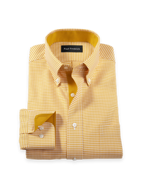 Comfort Stretch Non-Iron Houndstooth Dress Shirt With Contrast Trim- Gold