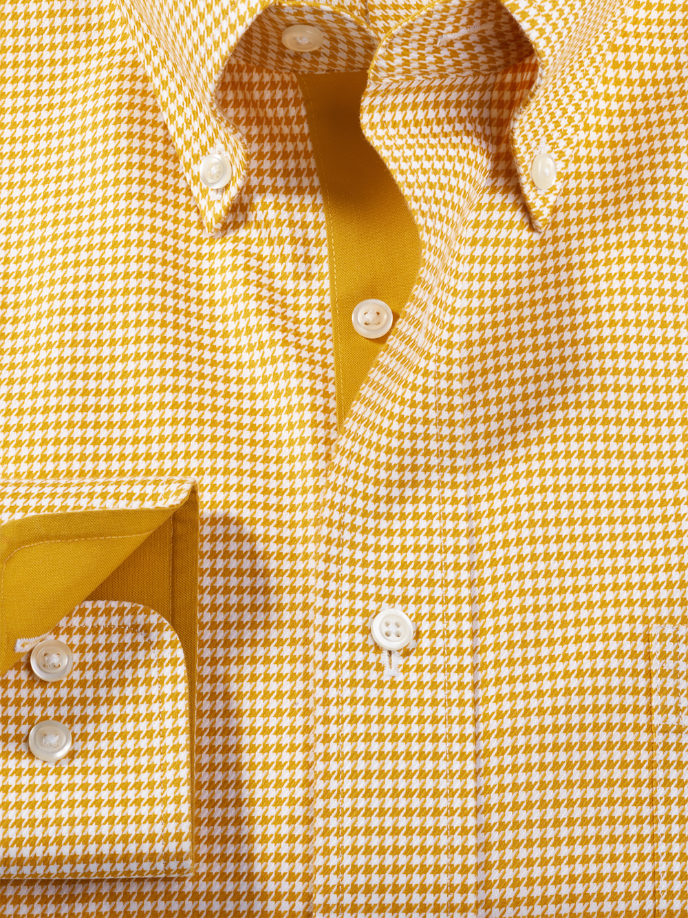 Comfort Stretch Non-Iron Houndstooth Dress Shirt With Contrast Trim - Gold Classic Fit / 22 / 35 Comfort Stretch Non-Iron Houndstooth Dress Shirt With Contrast Trim - Gold Classic Fit / 22 / 35