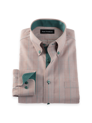 Comfort Stretch Non-Iron Plaid Dress Shirt With Contrast Trim - Brown
