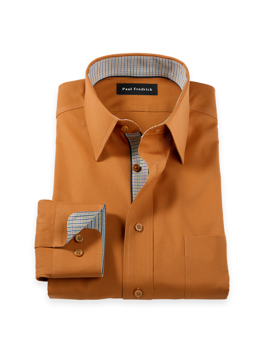 Comfort Stretch Non-Iron Solid Dress Shirt With Contrast Trim - Rust