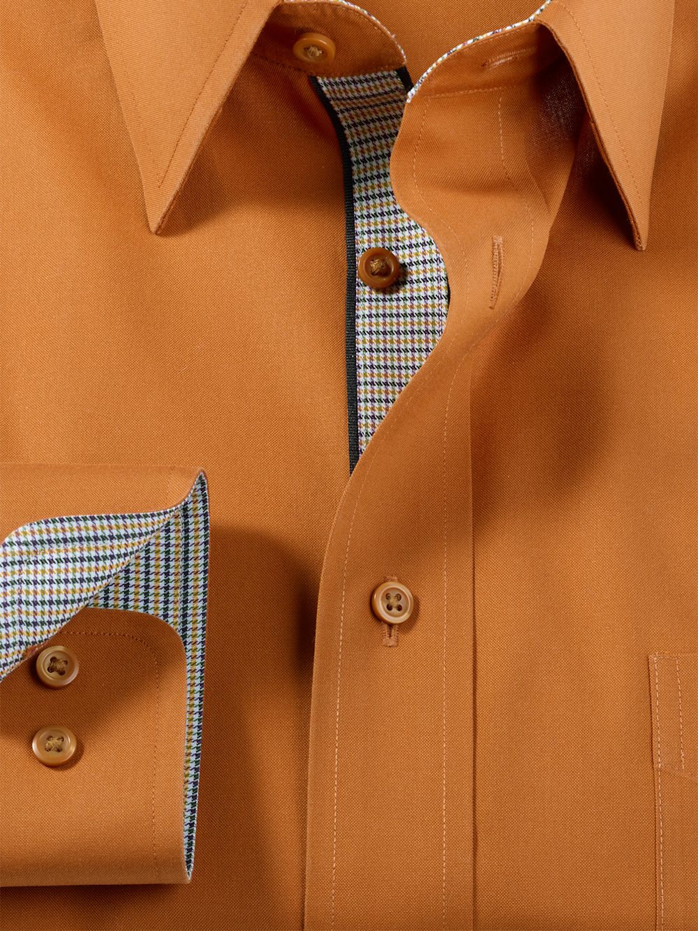 Comfort Stretch Non-Iron Solid Dress Shirt With Contrast Trim - Rust Paul Fredrick Comfort Stretch Non-Iron Solid Dress Shirt With Contrast Trim - Rust Paul Fredrick