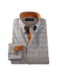 Comfort Stretch Non-Iron Plaid Dress Shirt With Contrast Trim - Black/rust