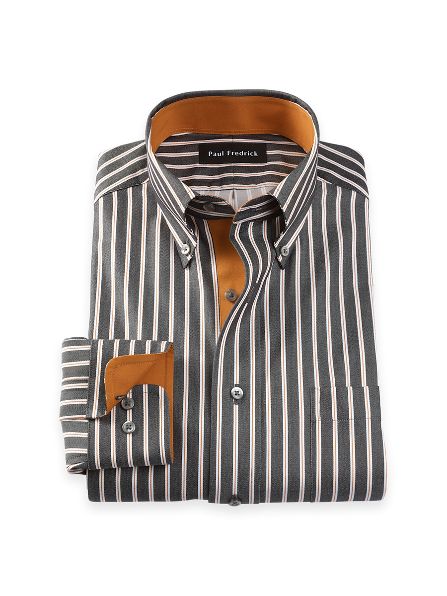 Comfort Stretch Non-Iron Stripe Dress Shirt With Contrast Trim