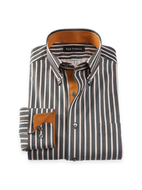 Comfort Stretch Non-Iron Stripe Dress Shirt With Contrast Trim - Black/rust
